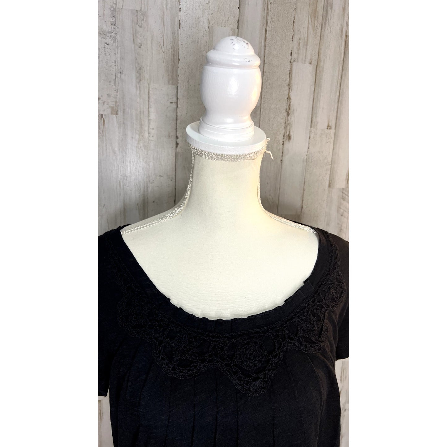 Talbots Petite Women's Black Short Sleeve Lace Blouse Size Large