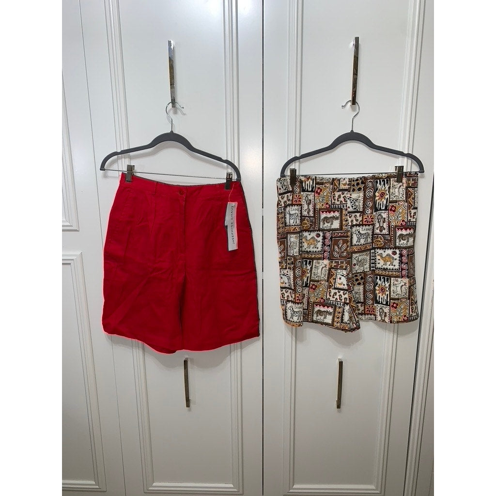 Women's Medium Shorts 2 Piece Set Geranium Red & Animal Print Casual