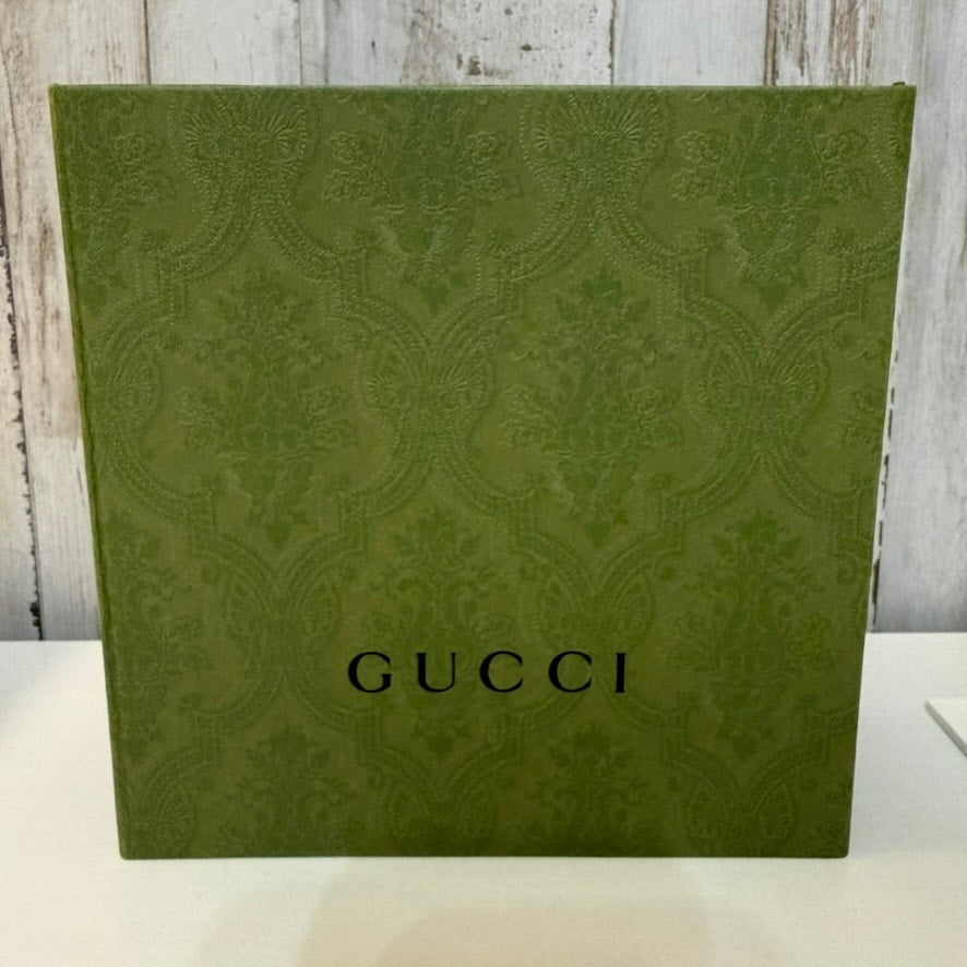 Gucci Gift Storage Box Empty Olive Green Embossed Magnetic Hinged