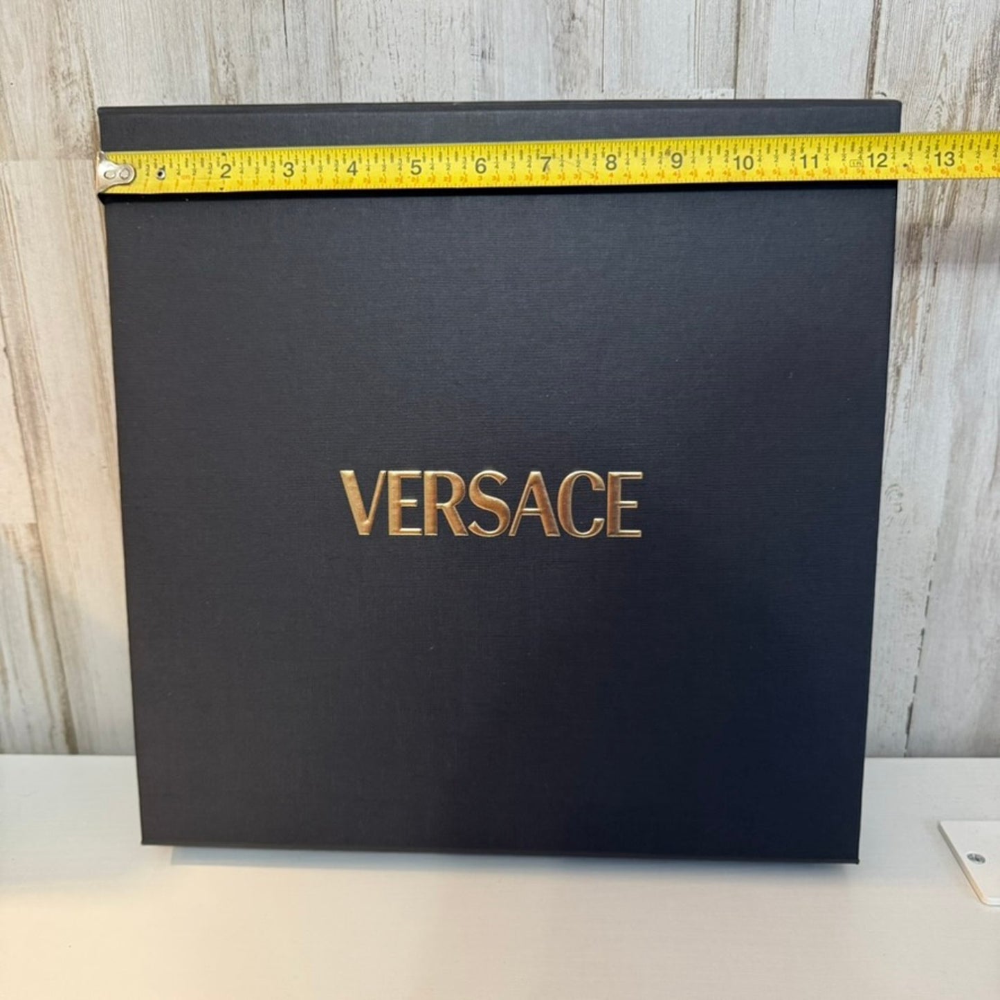 Versace Gift Box with Lid Black Raised Gold Logo Large 12x12x2 in