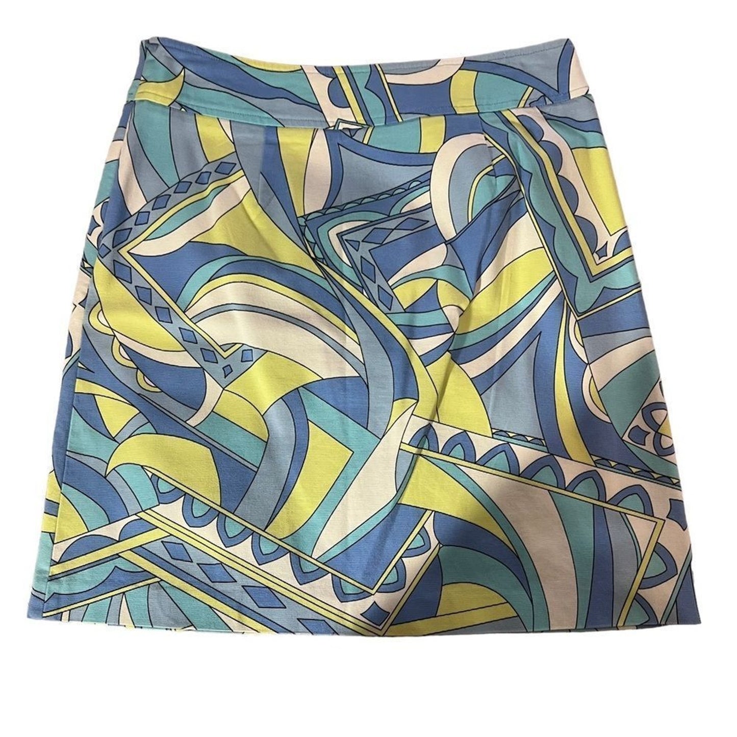 Talbots Petites Skirt Womens 10P Blue Green Yellow Geometric A-Line Mini