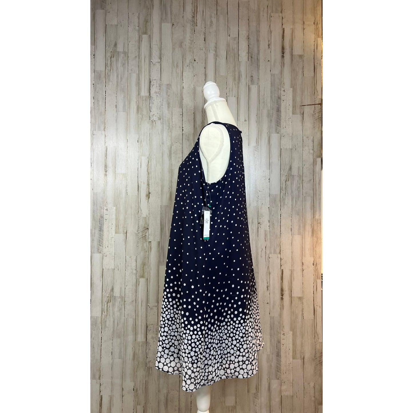 NWT Studio One Women's Size 16 Navy & White Sleeveless Polka Dot A-Line Dress