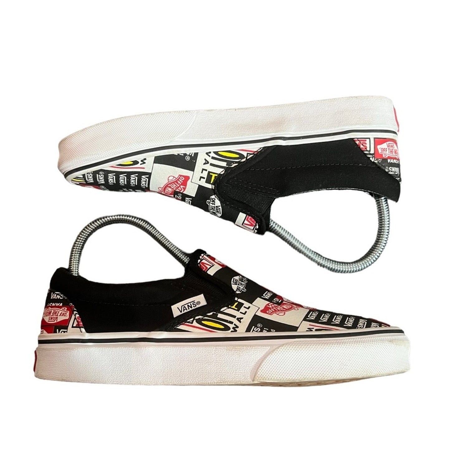 Vans Classic Slip-On Sneakers Black True White Logo Print Men's 5/ Women's 6.5