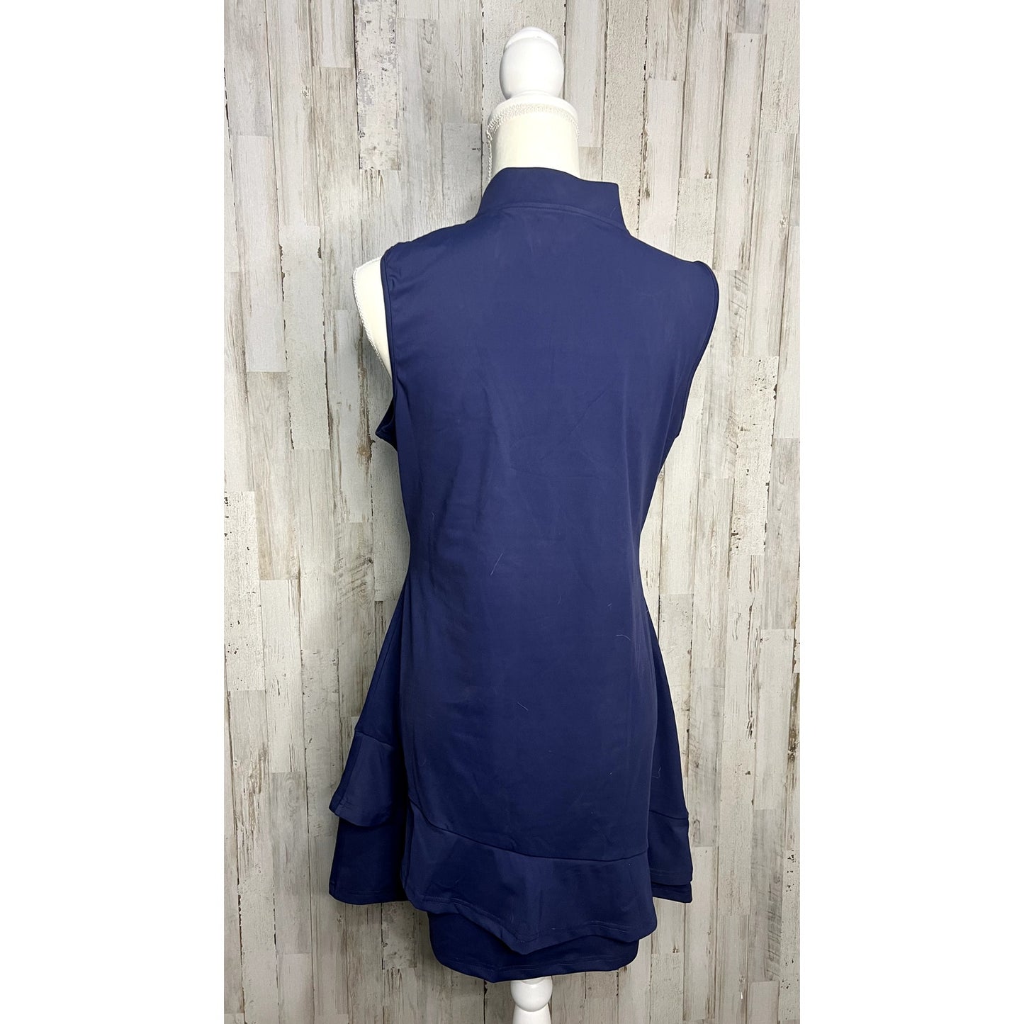 Women's Size Large Sleeveless Blue Ruffle Hem Knee Length Athletic Dress