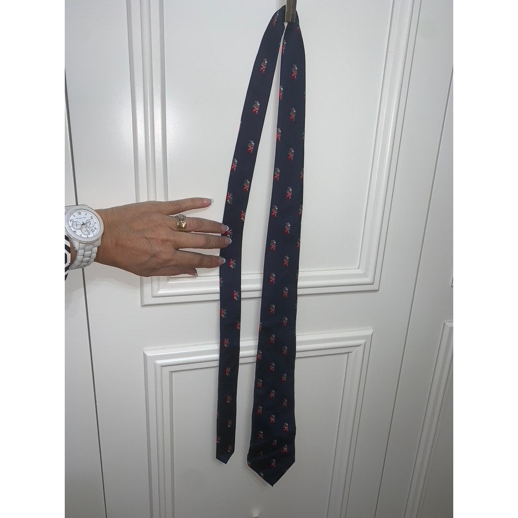 Vintage Hathaway Men's Silk Tie Navy Blue Santa Holiday Print