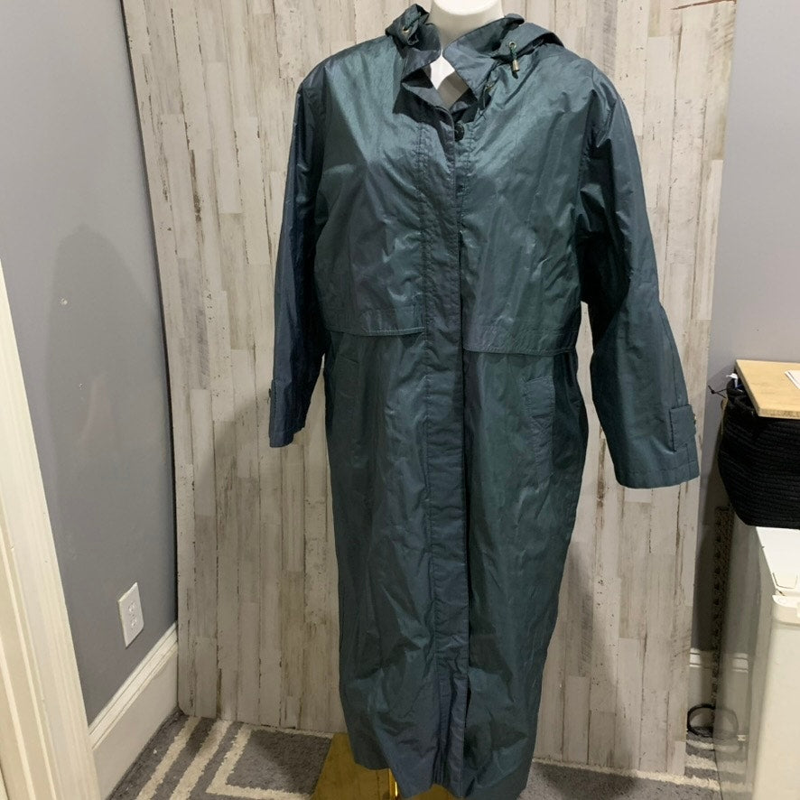 Fleet Street Womens Hooded Trench Raincoat Green Size 14