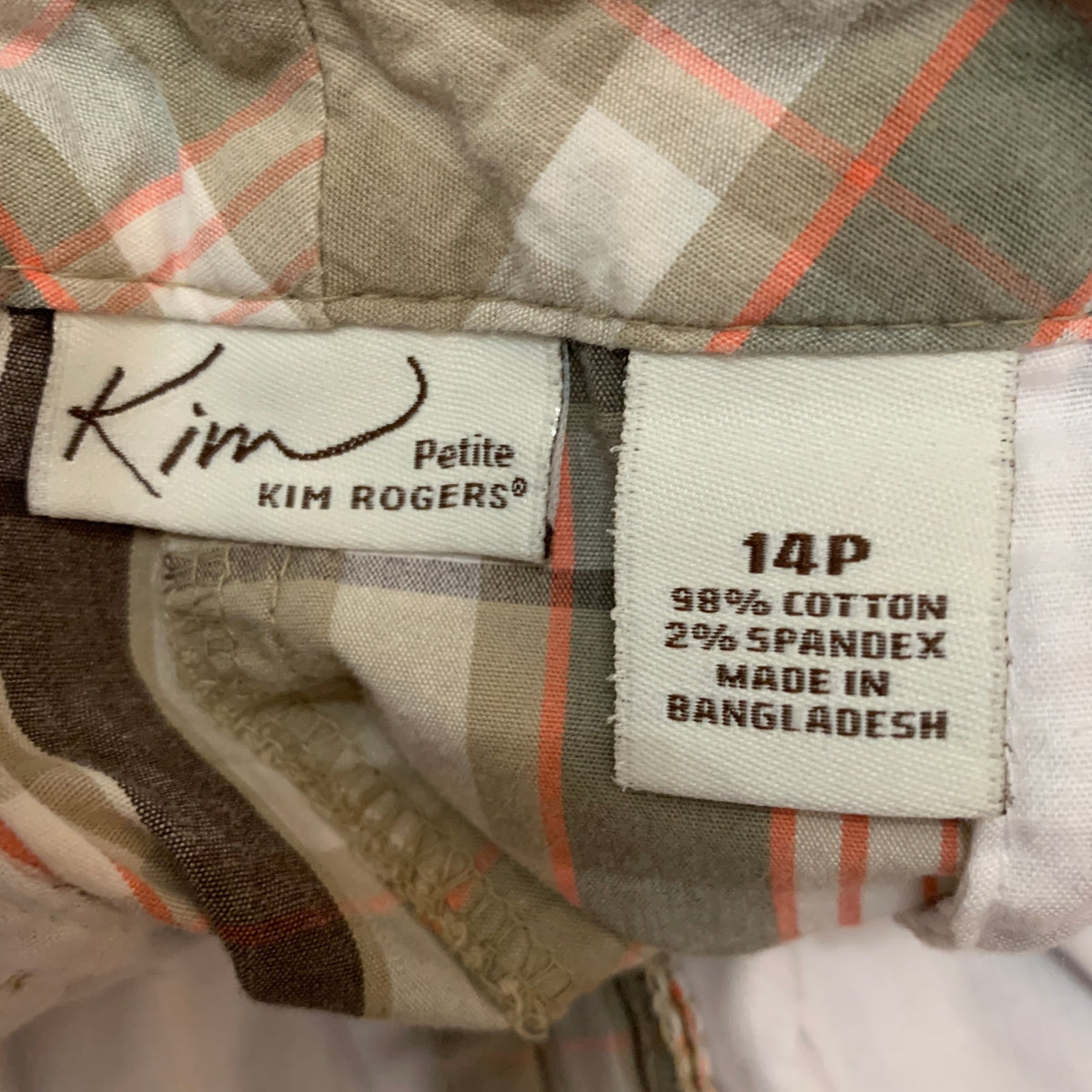 Kim Rogers Petite Plaid Bermuda Shorts Size 14P Women’s Beige Orange