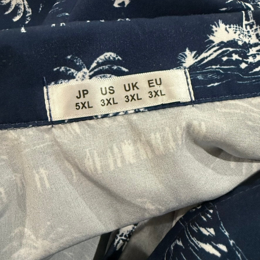 Men's 3XL Hawaiian Shirt Navy Island Print Short Sleeve