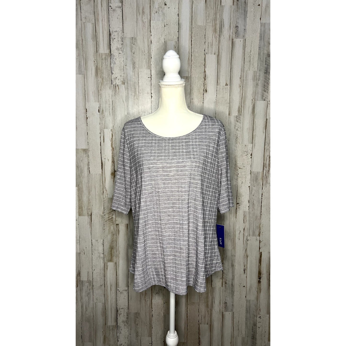 NWT Apt. 9 Women's XL Gray Striped 3/4 Sleeve Scoop Neck Blouse