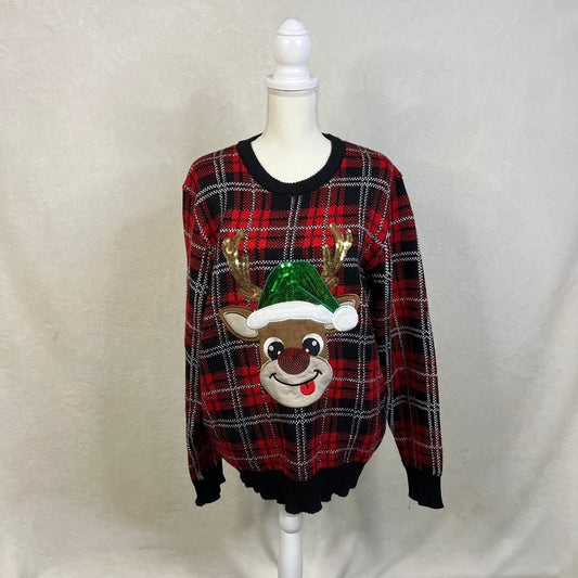 Happy Holidays Urban Heritage Women's XL Ugly Christmas Sweater Plaid Reindeer