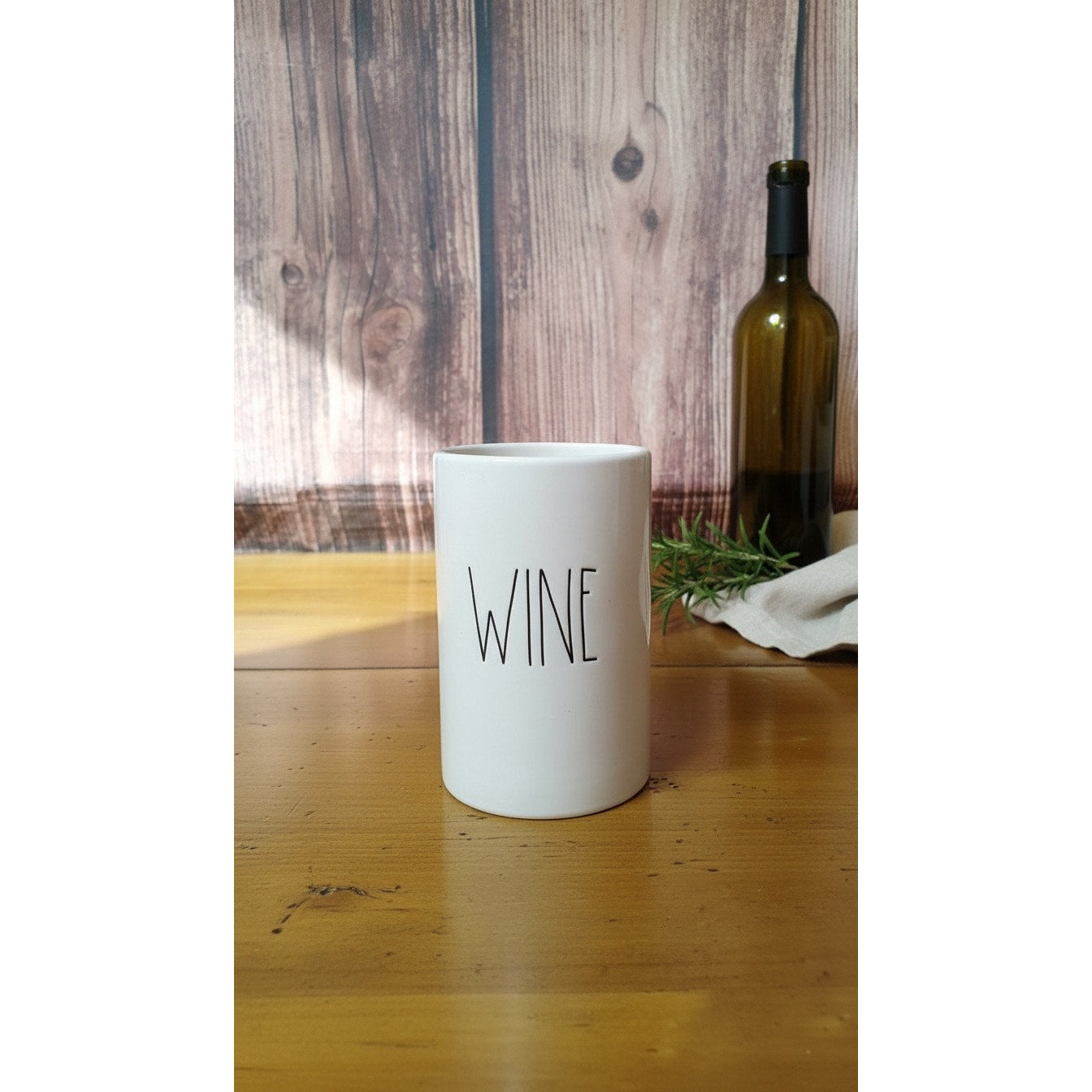 Rae Dunn WINE Tumbler Cup Utensil Holder Small Vase White