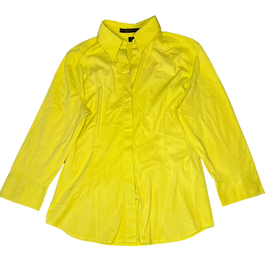 Express Design Studio Women's Medium Yellow Button-Up Collared V-Neck Blouse