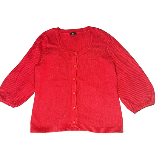 Vintage Talbots Women's Medium Red 3/4 Sleeve Button-Down Cardigan Sweater