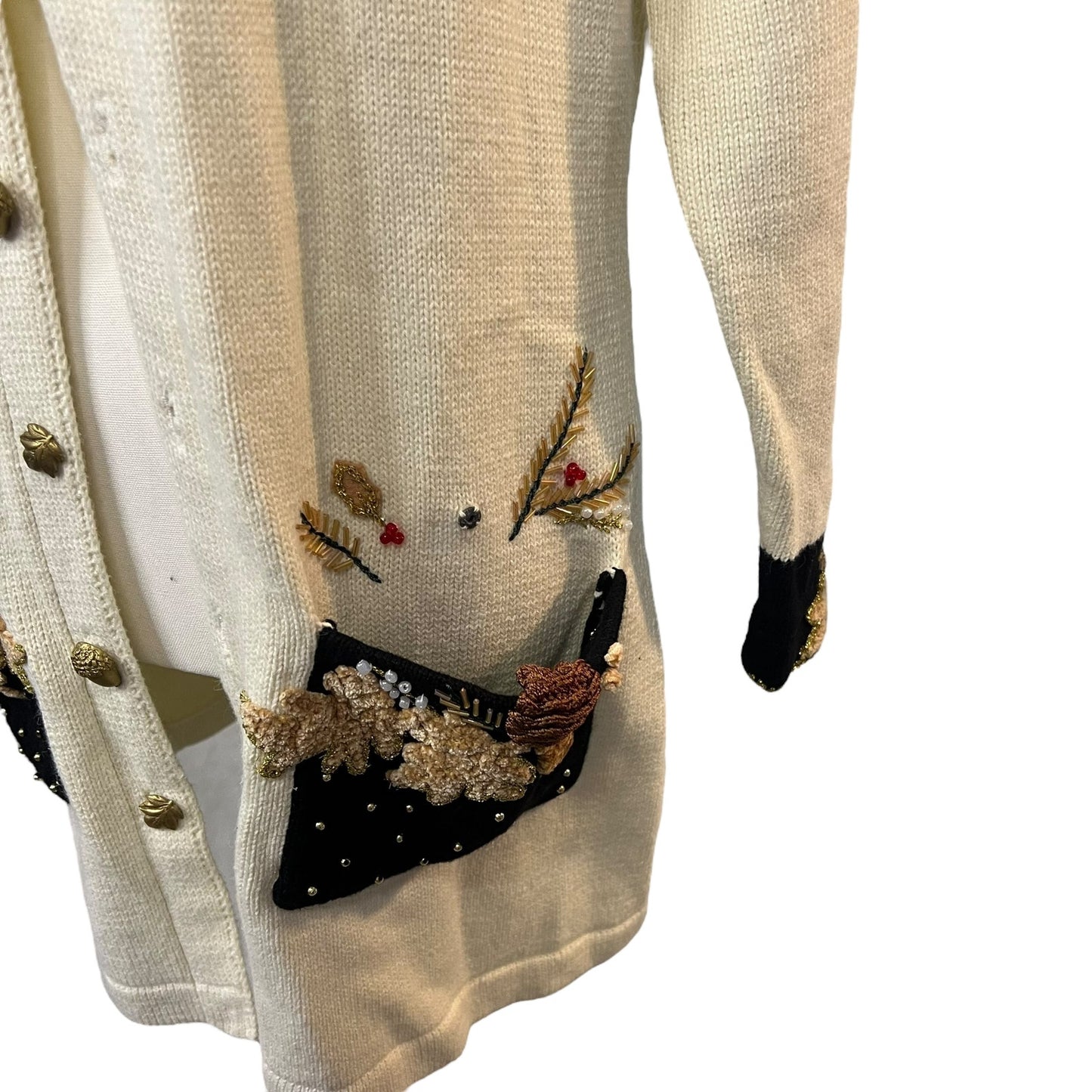 Storybook Knits Women's Small Floral Cardigan Sweater Embellished Long Sleeve