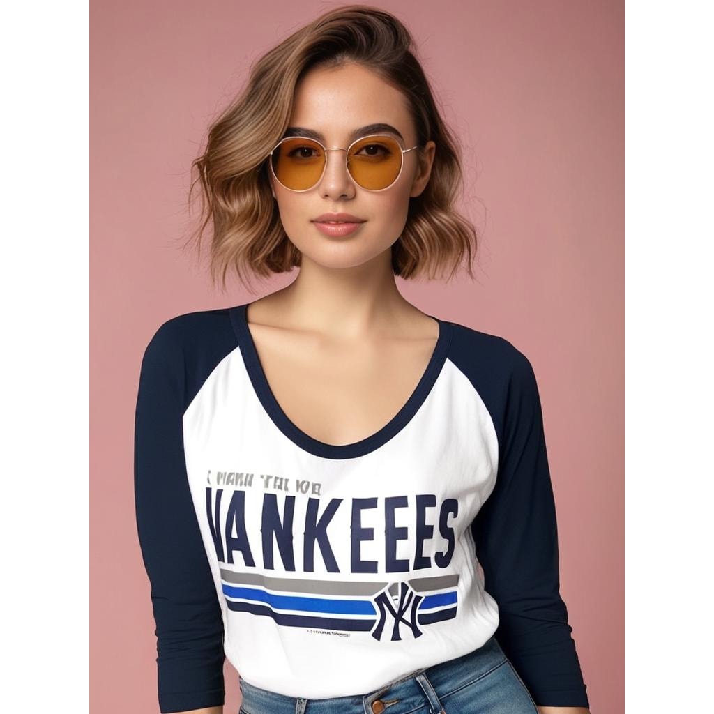 NWT Women's New York Yankees 3/4 Sleeve Raglan T-Shirt White/Blue Medium