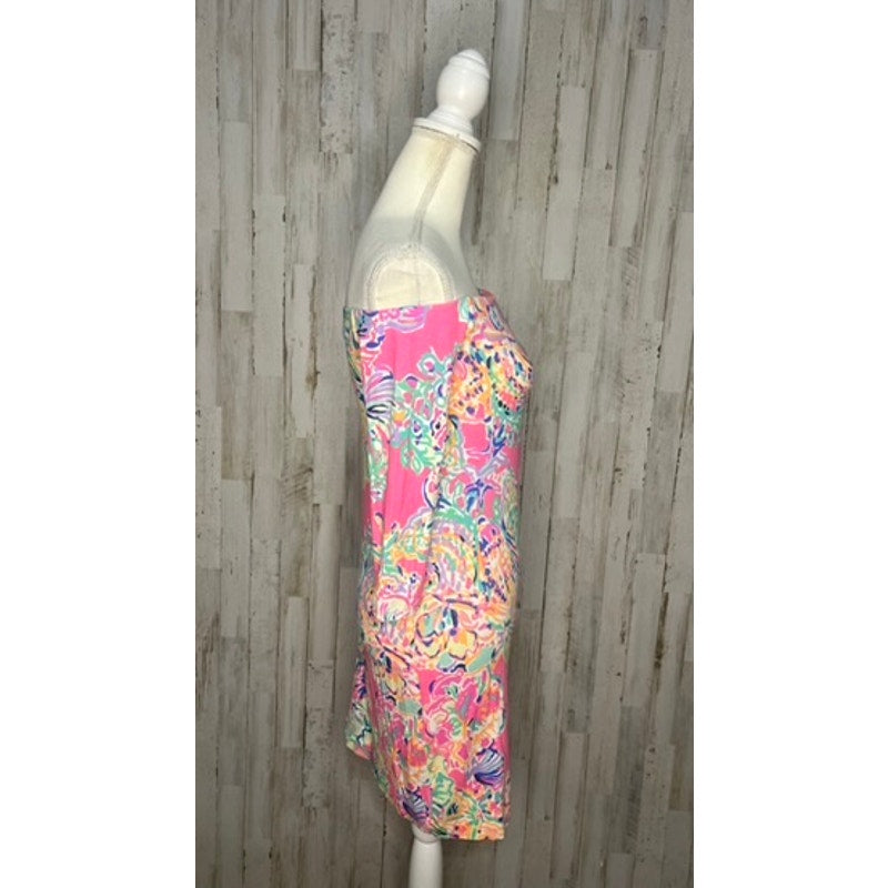 Lilly Pulitzer XXS Pink Off-The-Shoulder Dress Coral Reef Print Casual