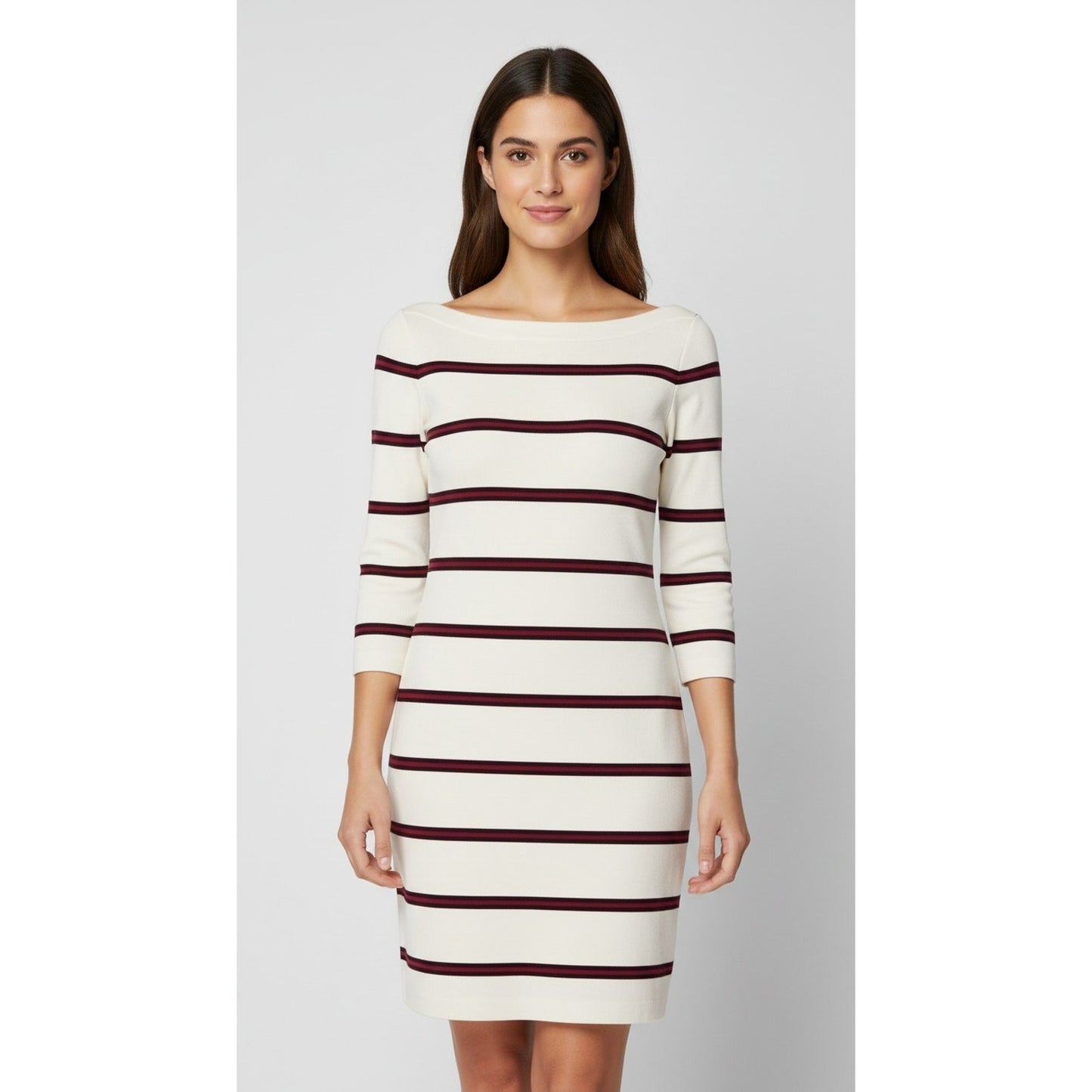 Banana Republic Dress Women's Size 6 Ivory Burgundy Black Striped Sheath