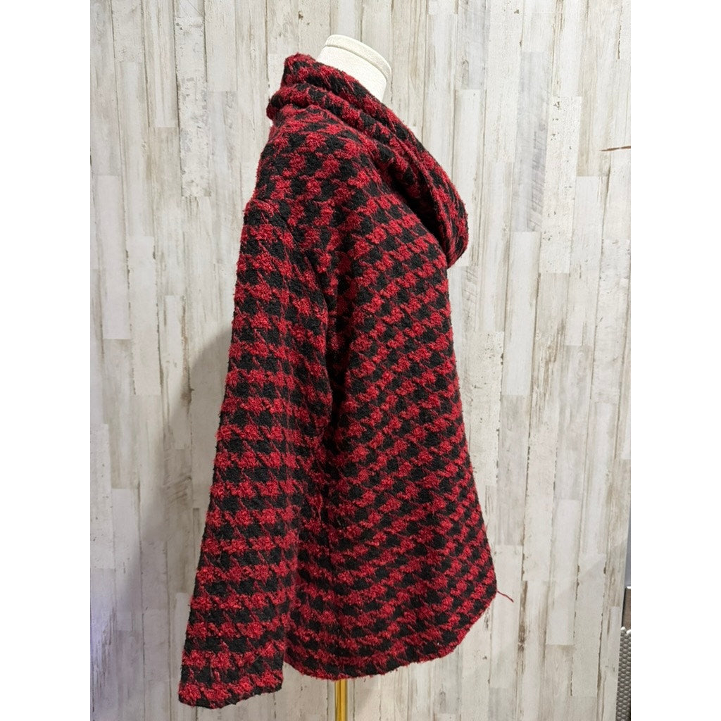 Lulu-B Women's Cowl Neck Houndstooth Pullover Sweater Red Size Small