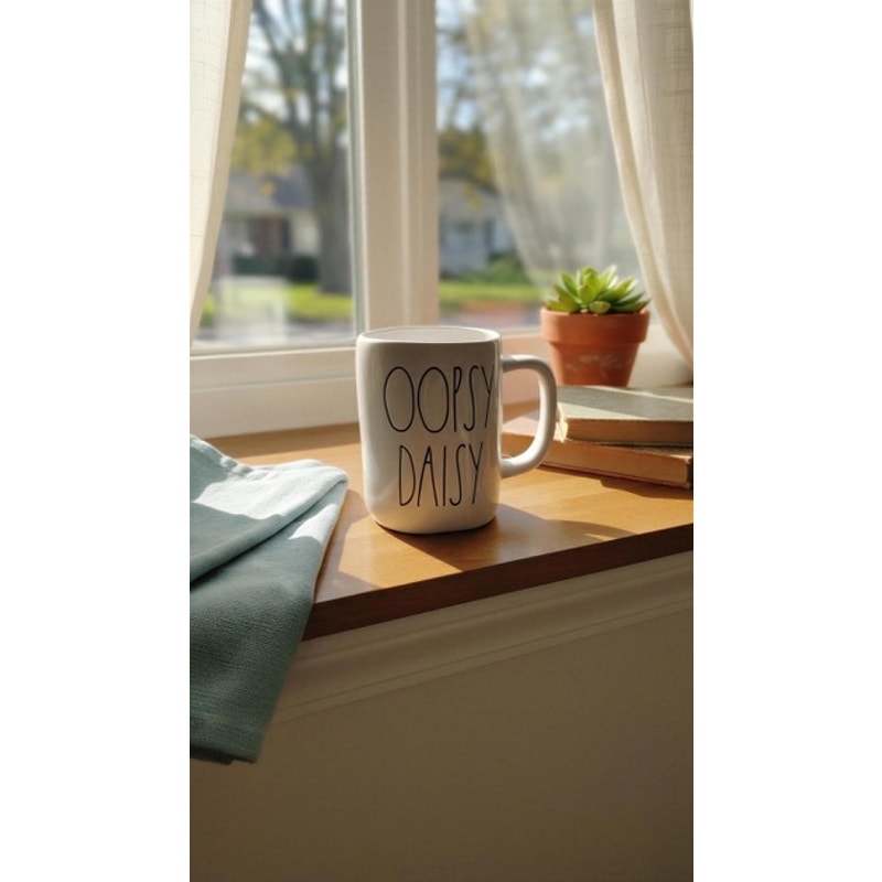 Rae Dunn Artisan Collection OOPSY DAISY Coffee Tea Mug White Farmhouse