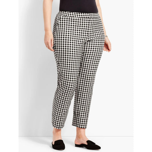 Talbots Women's Black Check Ankle Pants Size Large Casual Stretchy Fit