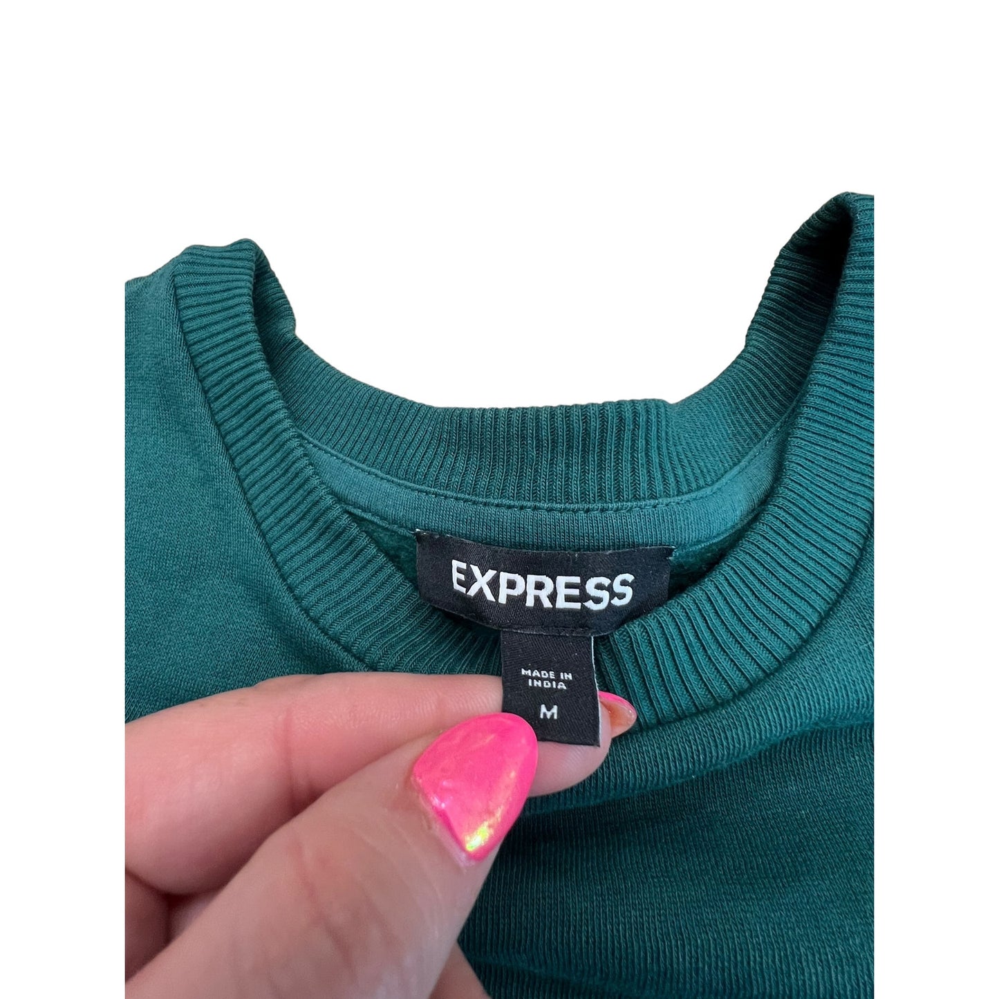 Express Women's Medium Green Puff Sleeve Crewneck Pullover Sweater