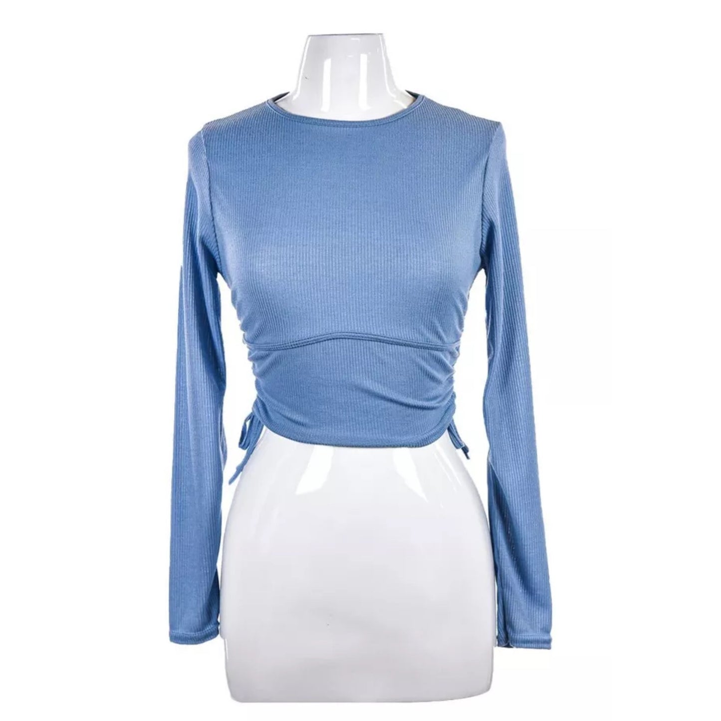 PrettyLittleThing Women's Blue Crop Top Size 10 Long Sleeve Casual