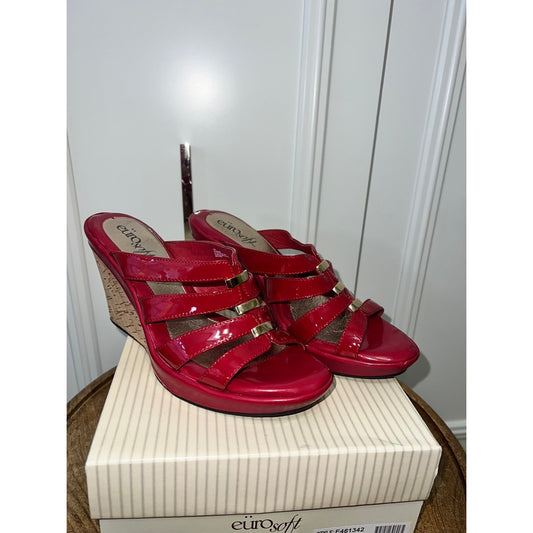 Euro Soft Women's Red Strappy Wedge Sandals Size 10M Casual Summer