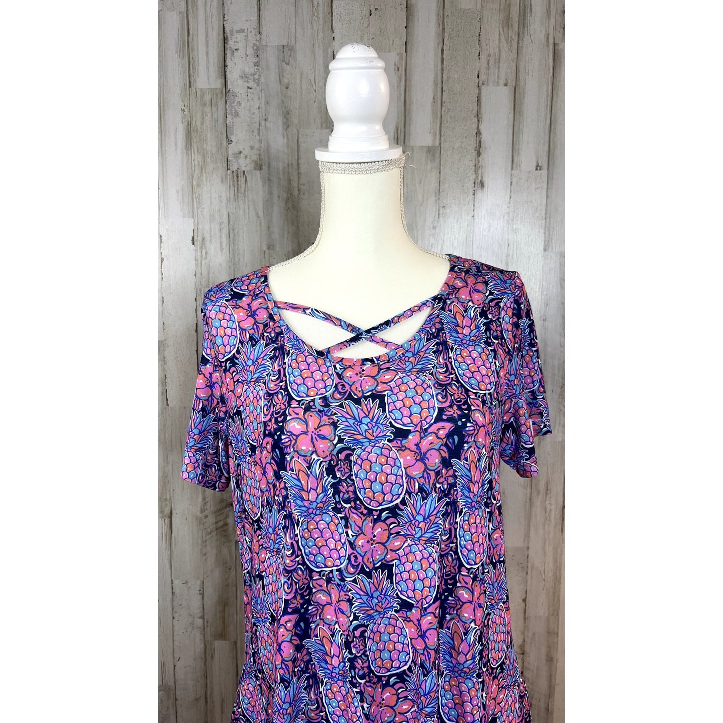 Simply Southern Women's Small Pineapple Print Summer Scoop Neck Tunic Dress