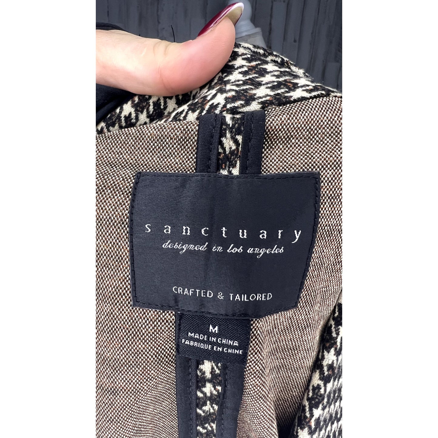 Sanctuary Women's Blazer Medium Multicolor Mini Houndstooth One-Button Tailored