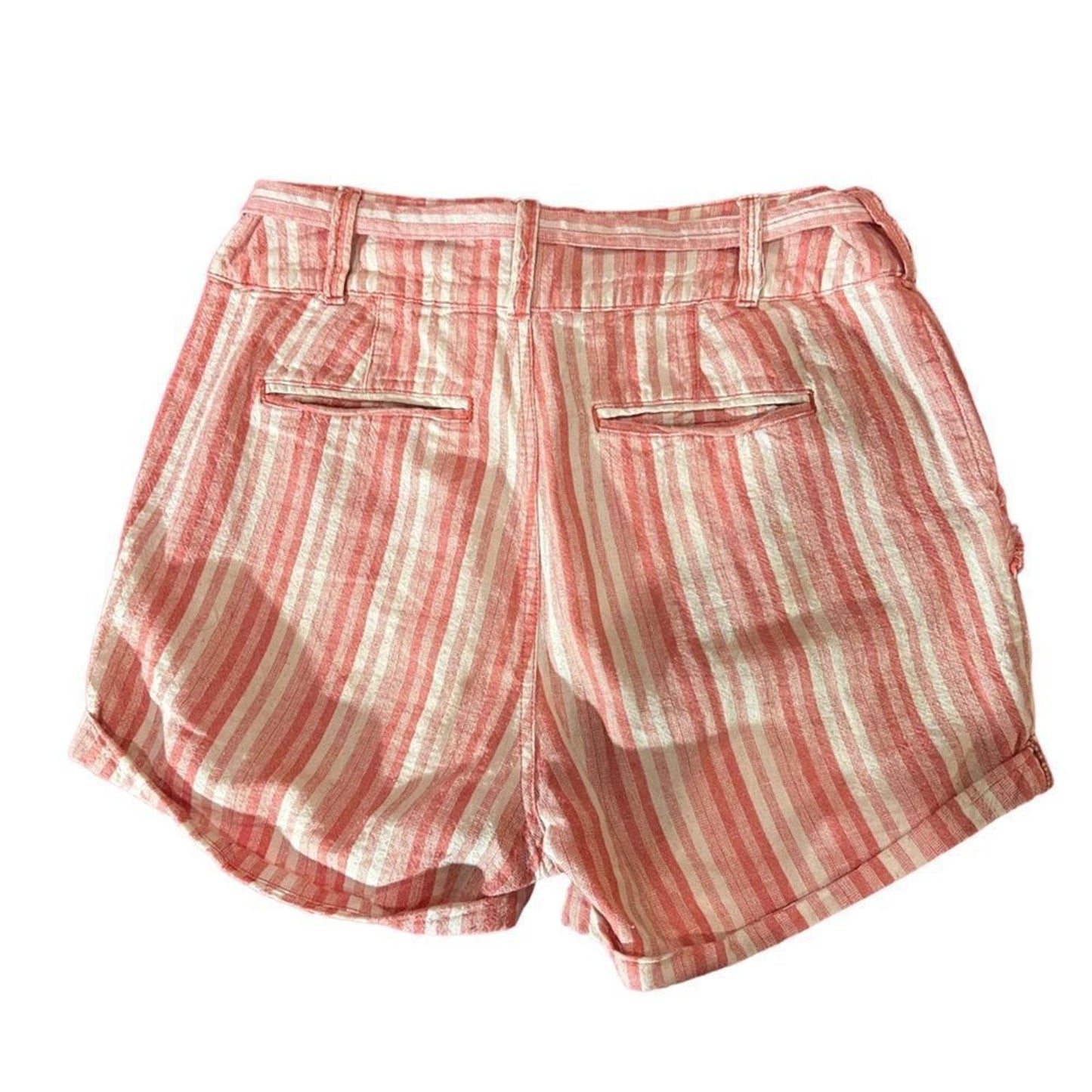 Free People Linen Blend Striped High Waist Belted Shorts Size 2