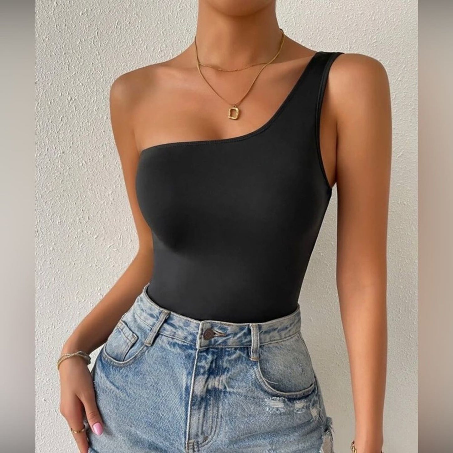 One shoulder black bodysuit 1X