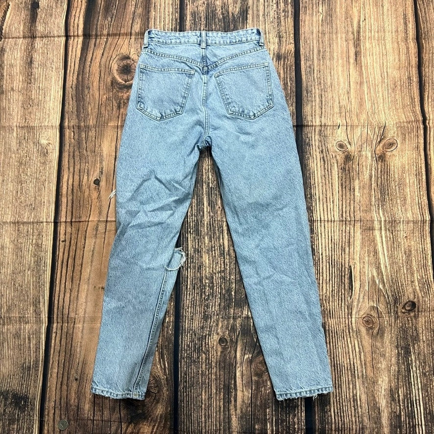 Zara Women's Distressed Mom Jeans Size 2 Light Blue High-Waisted