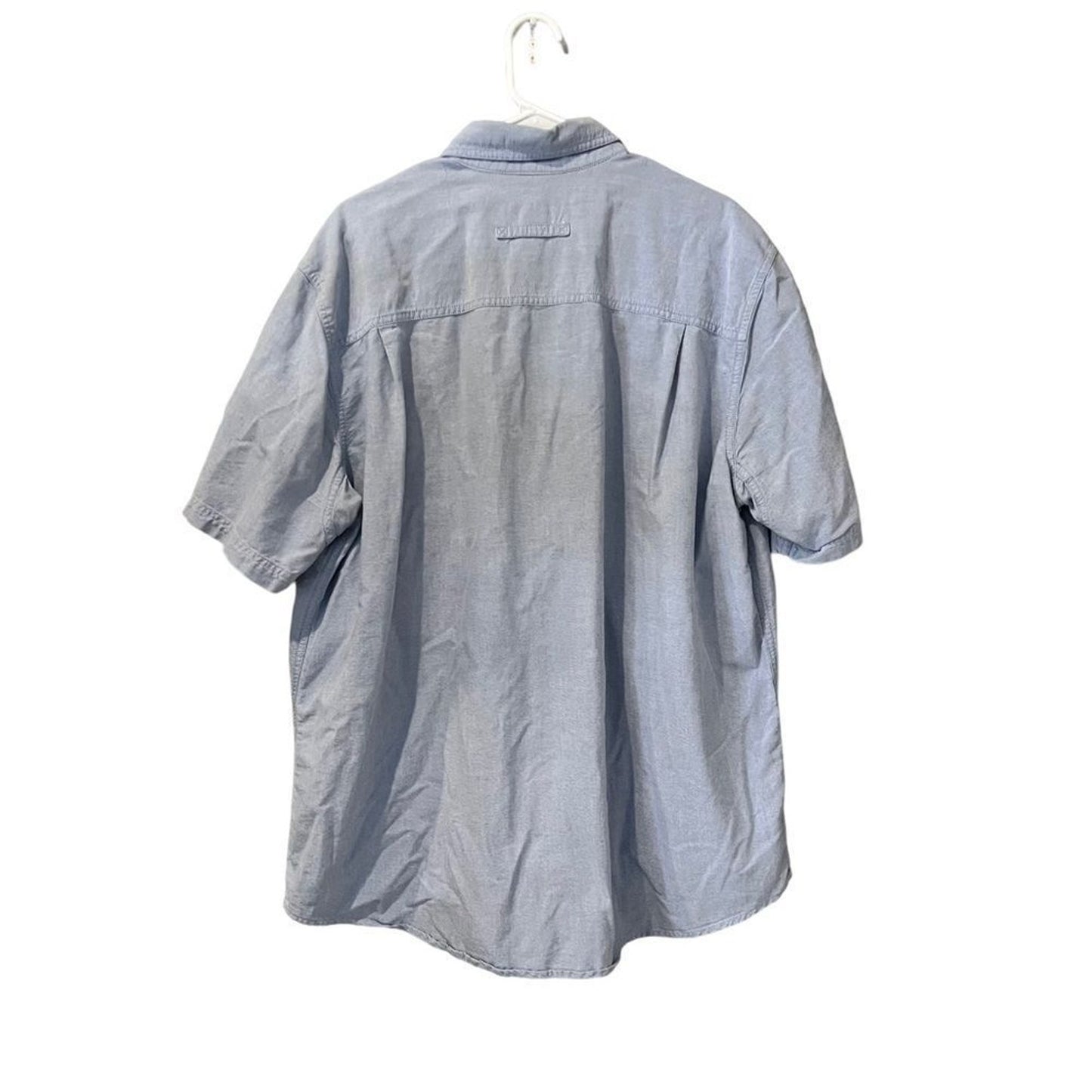 Woolrich Shirt Mens XL Blue Chambray Short Sleeve Button Up 2 Pocket