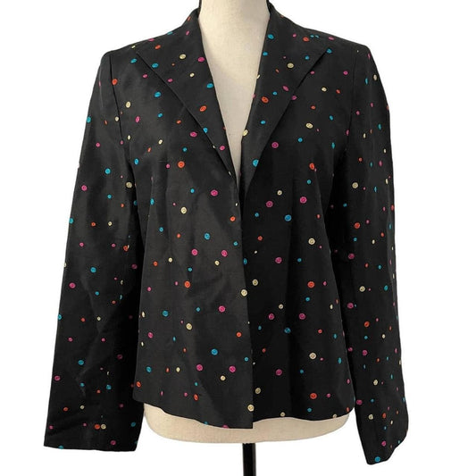 Silkland Women's XL Black Multicolor Polka Dot Silk Blazer Jacket Long Sleeve