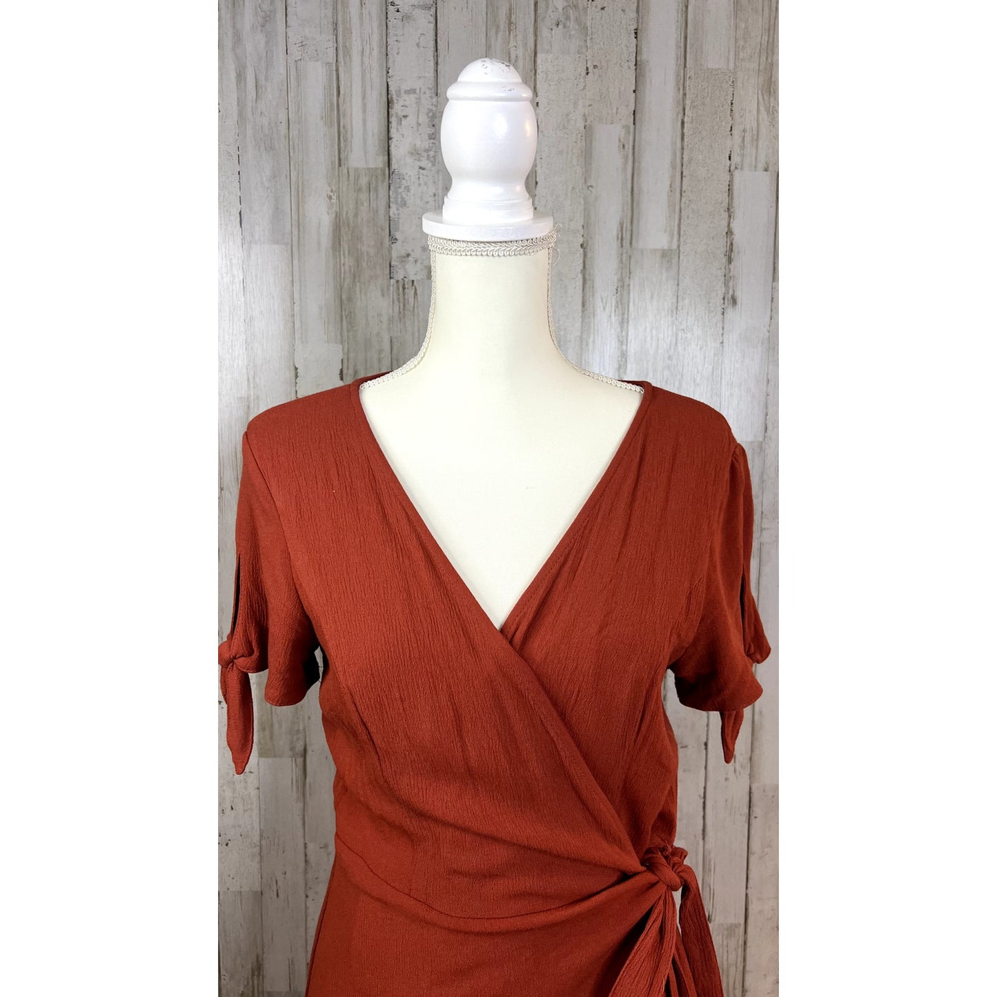 Lulus Women's XL Rust Orange Short Sleeve V-Neck Summer Short Dress Wrap Dress