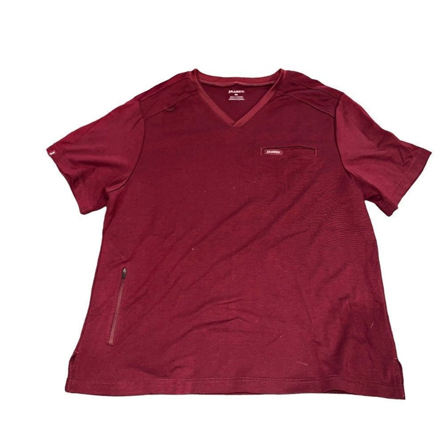 Jaanuu Scrub Top Men's XL Burgundy Wine V-Neck Short Sleeve Chest Zip