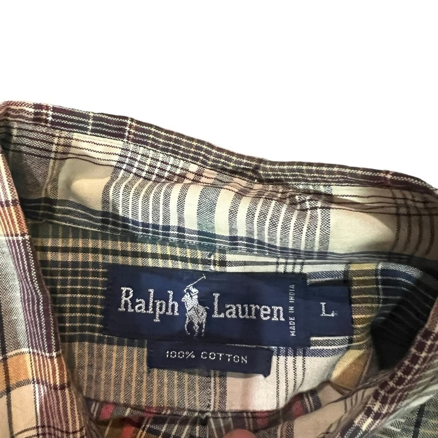 Polo Ralph Lauren Shirt Mens Large Green Cream Plaid Button-Down Long Sleeve