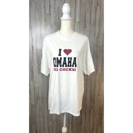 I Love Omaha Go Cocks! Hanes Heavyweight T-Shirt Adult XL White Graphic Print