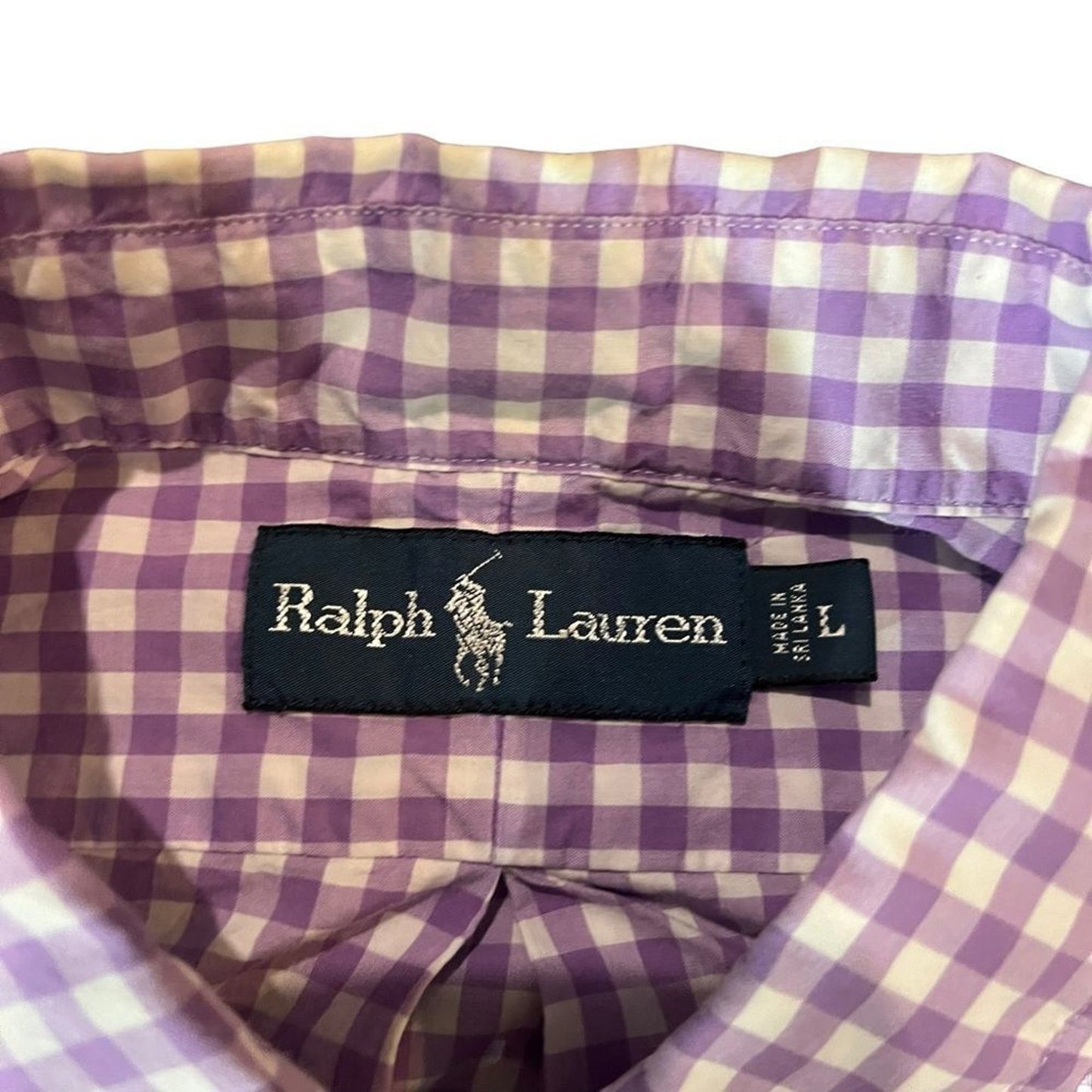 Ralph Lauren Button-Down Shirt Mens Size Large Purple White Gingham Check LS