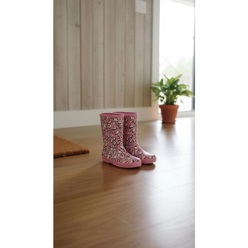 Hunter Girls Pink Leopard Print Pull-On Rain Boots Size 7