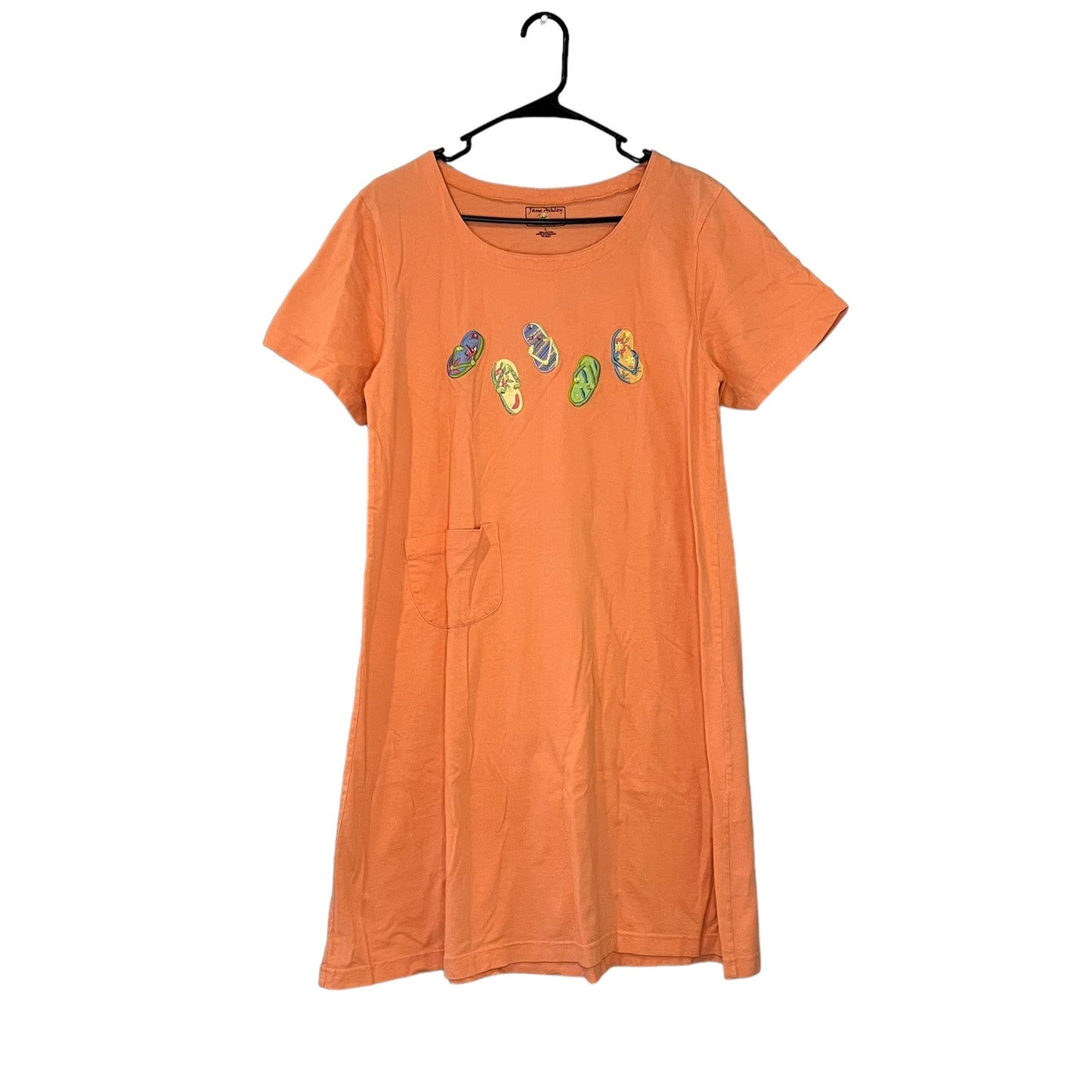 Jane Ashley Women's Large Orange Casual Flip-Flop Short Sleeve T-Shirt Dress