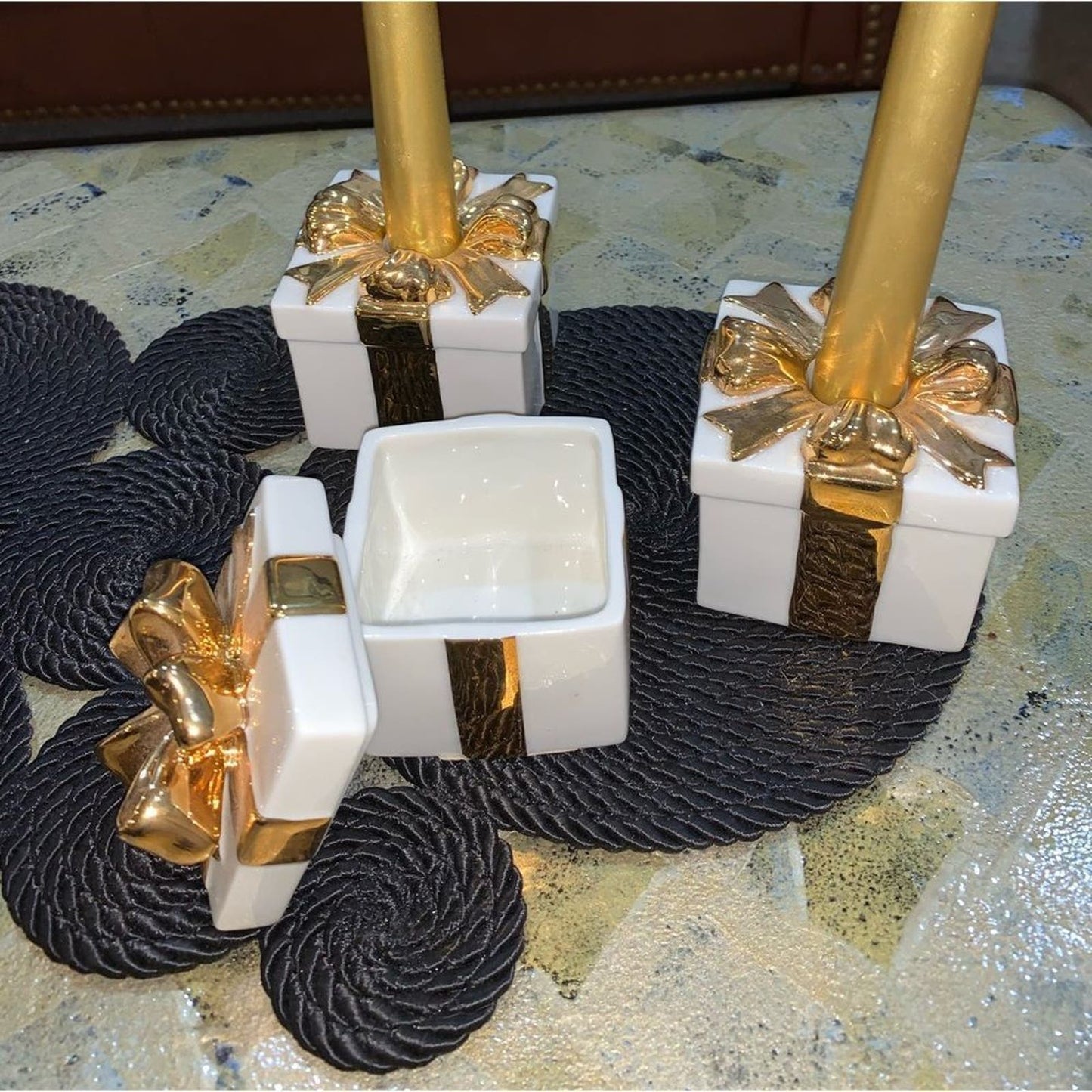 Mikasa Holiday Elegance Porcelain Candle Holders/Trinket Box