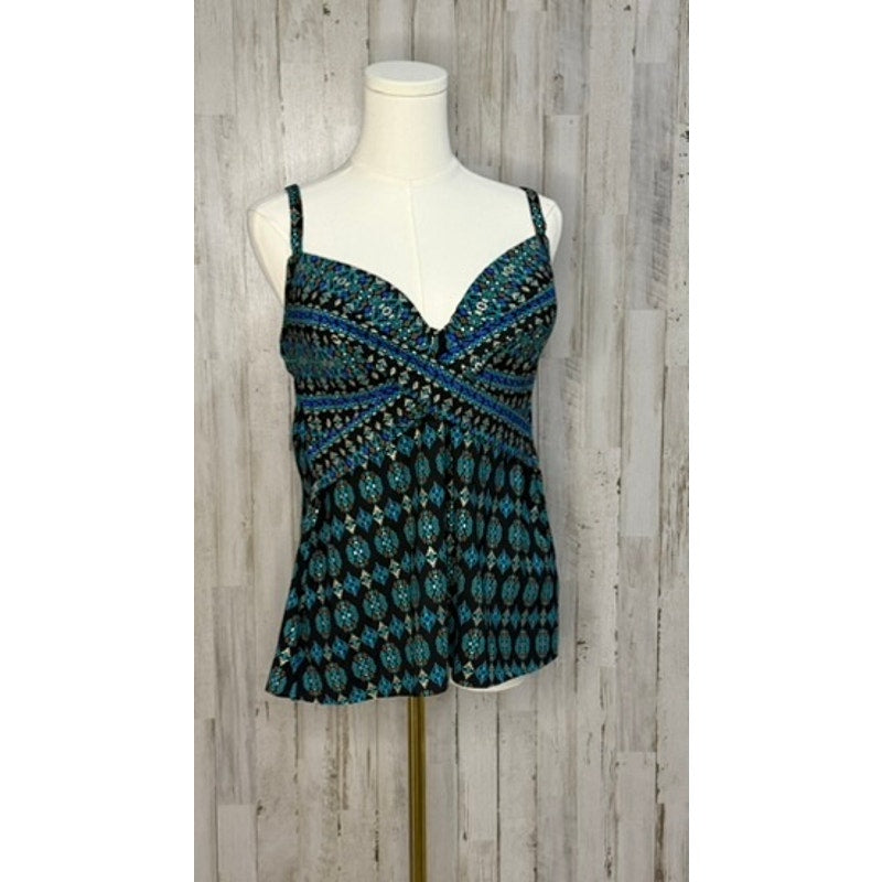 NWT Miraclesuit Women's Blue Tankini Top 12 Slimming Adjustable Straps