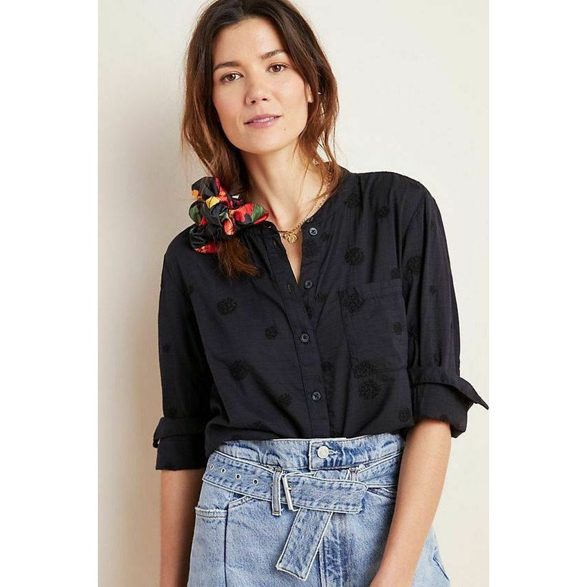 Pilcro and The Letterpress Women's Small Black Whitney Trapeze Button Down Top