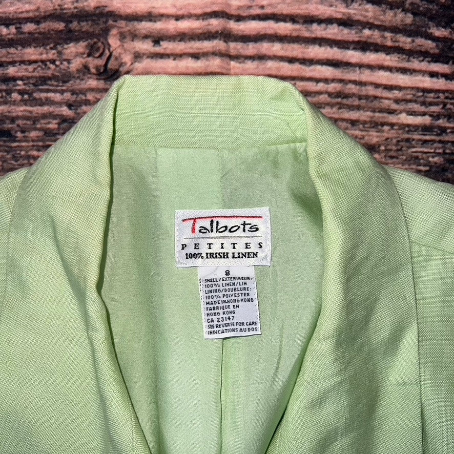 Talbots Women's Size 8 Vintage Irish Linen Blazer Green Petite