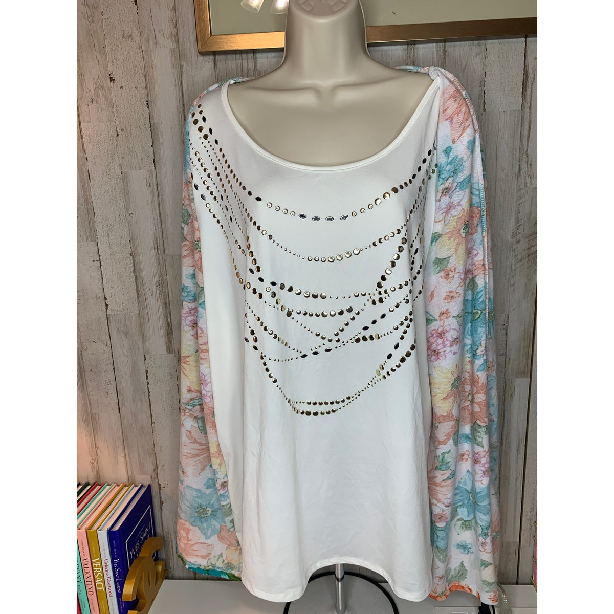 Cathy Daniels Top Womens Plus 1X Multicolor Floral  Open Front Tunic