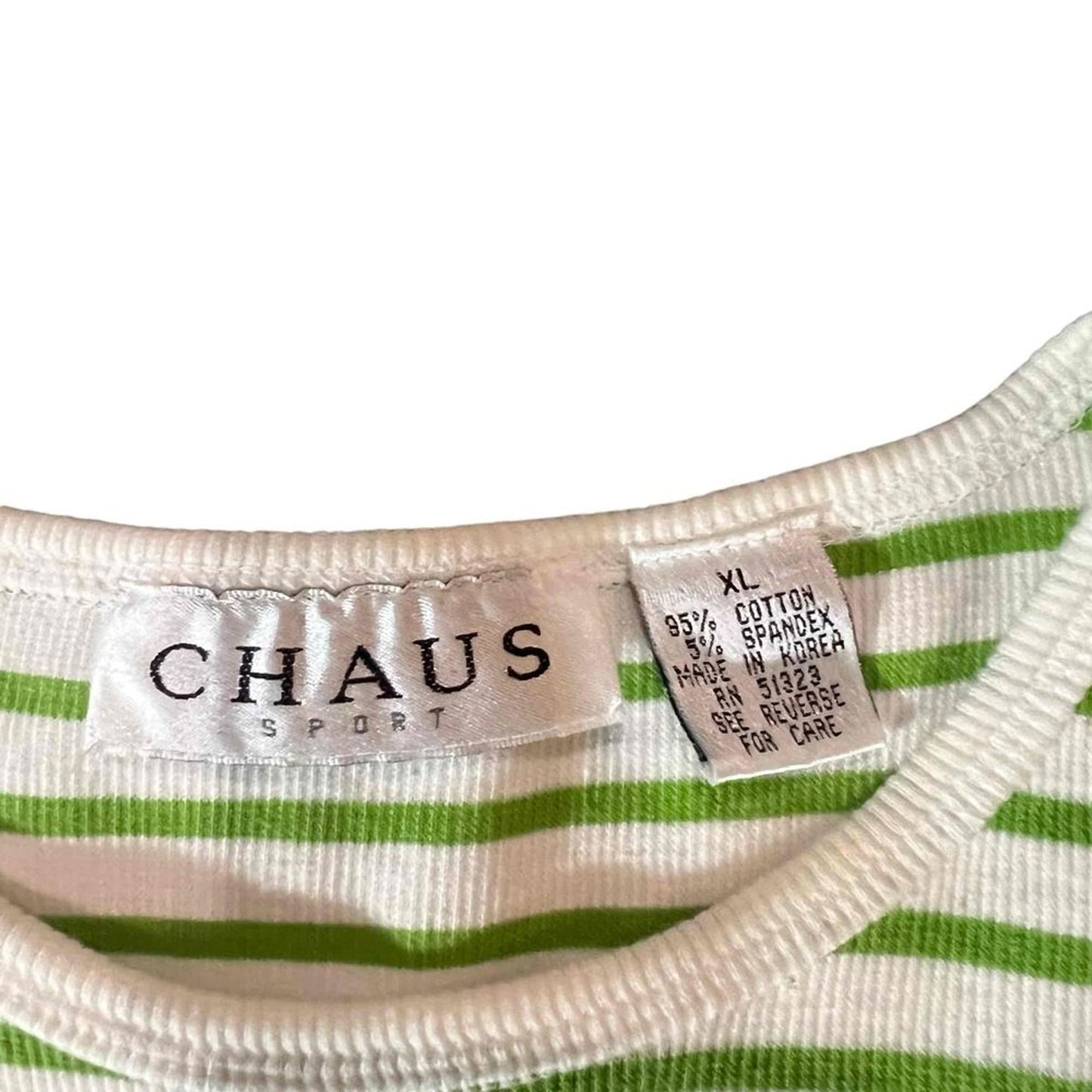 Chaus Sport T-Shirt Womens XL Green & White Striped Chest Pocket Crew Neck