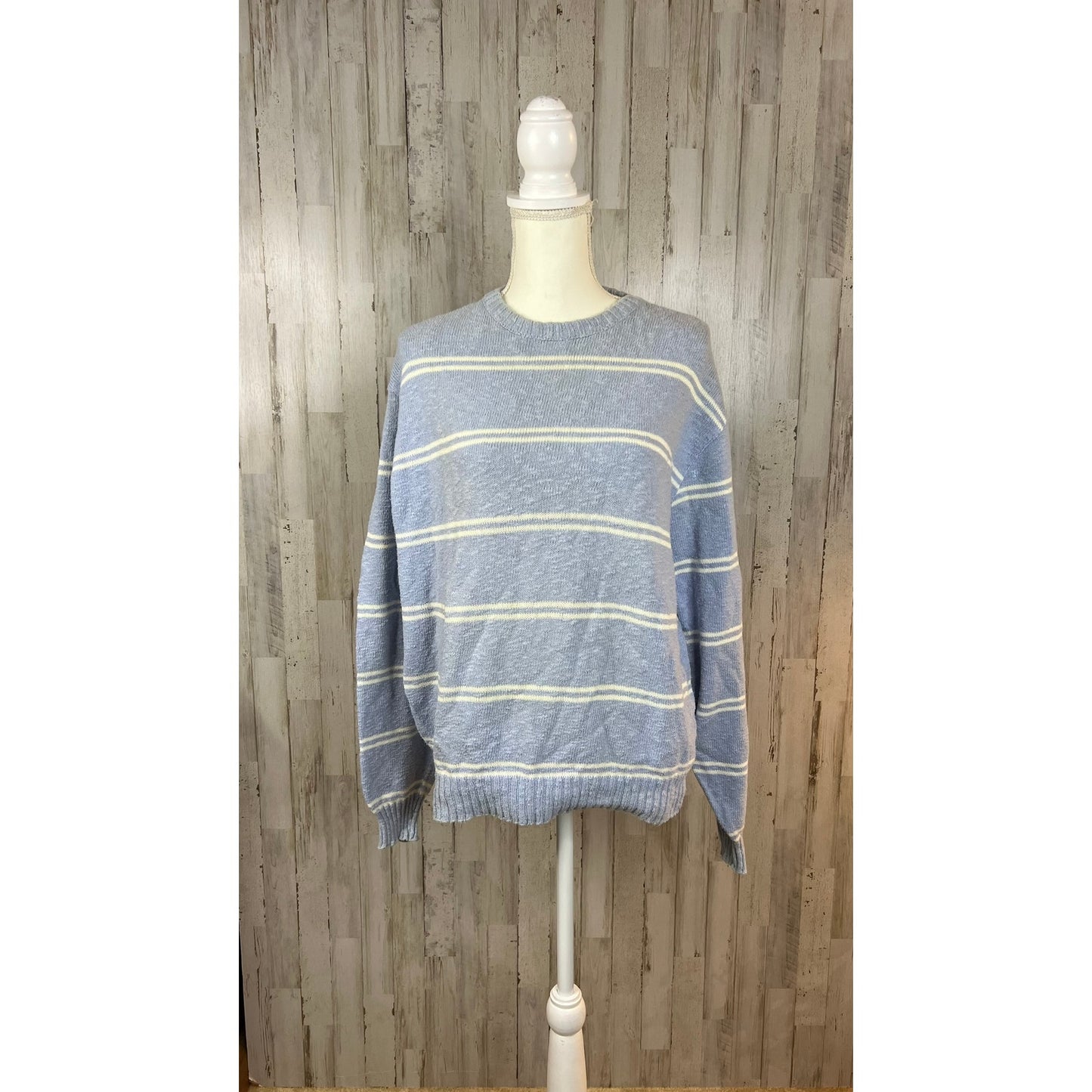 Vintage Granby Club Collection Men's XL Blue Striped Crew Neck Pullover Sweater