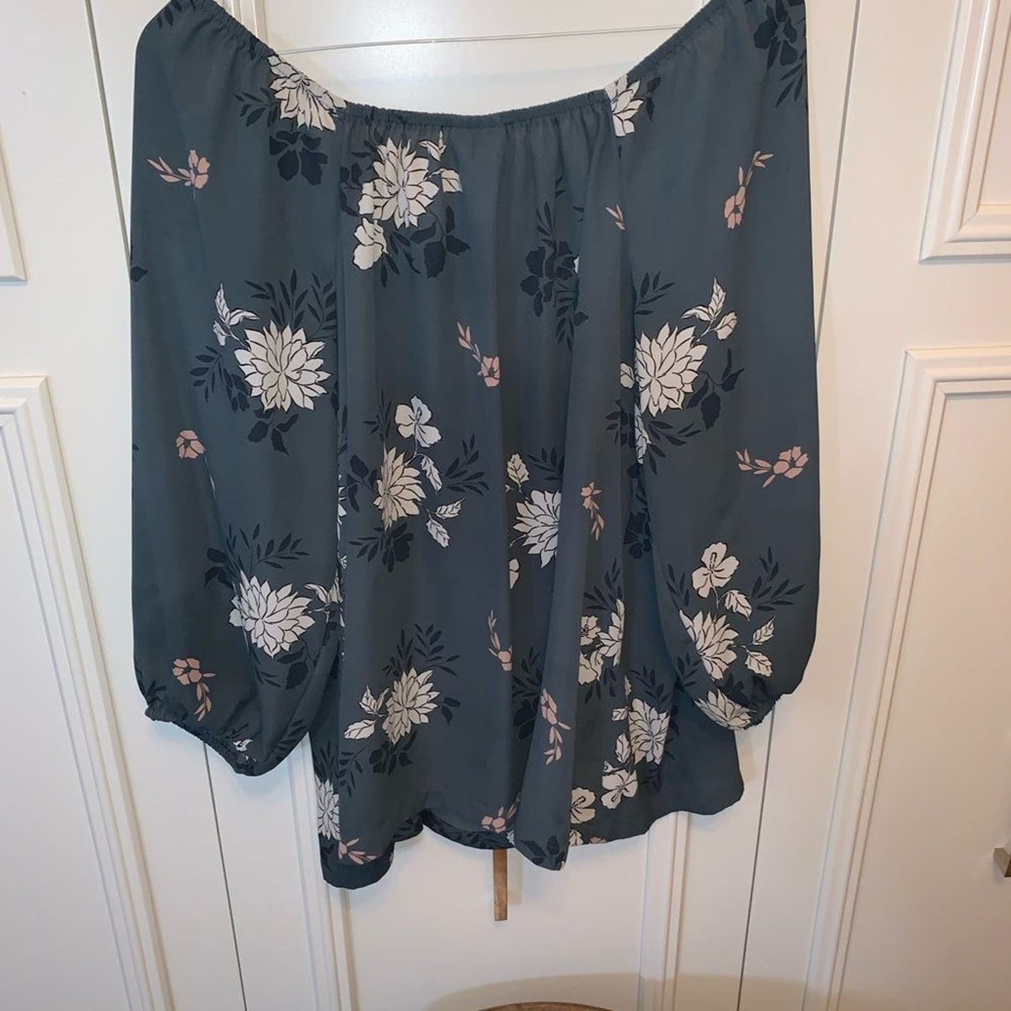 Marisela Blue Floral Peasant Blouse 1X