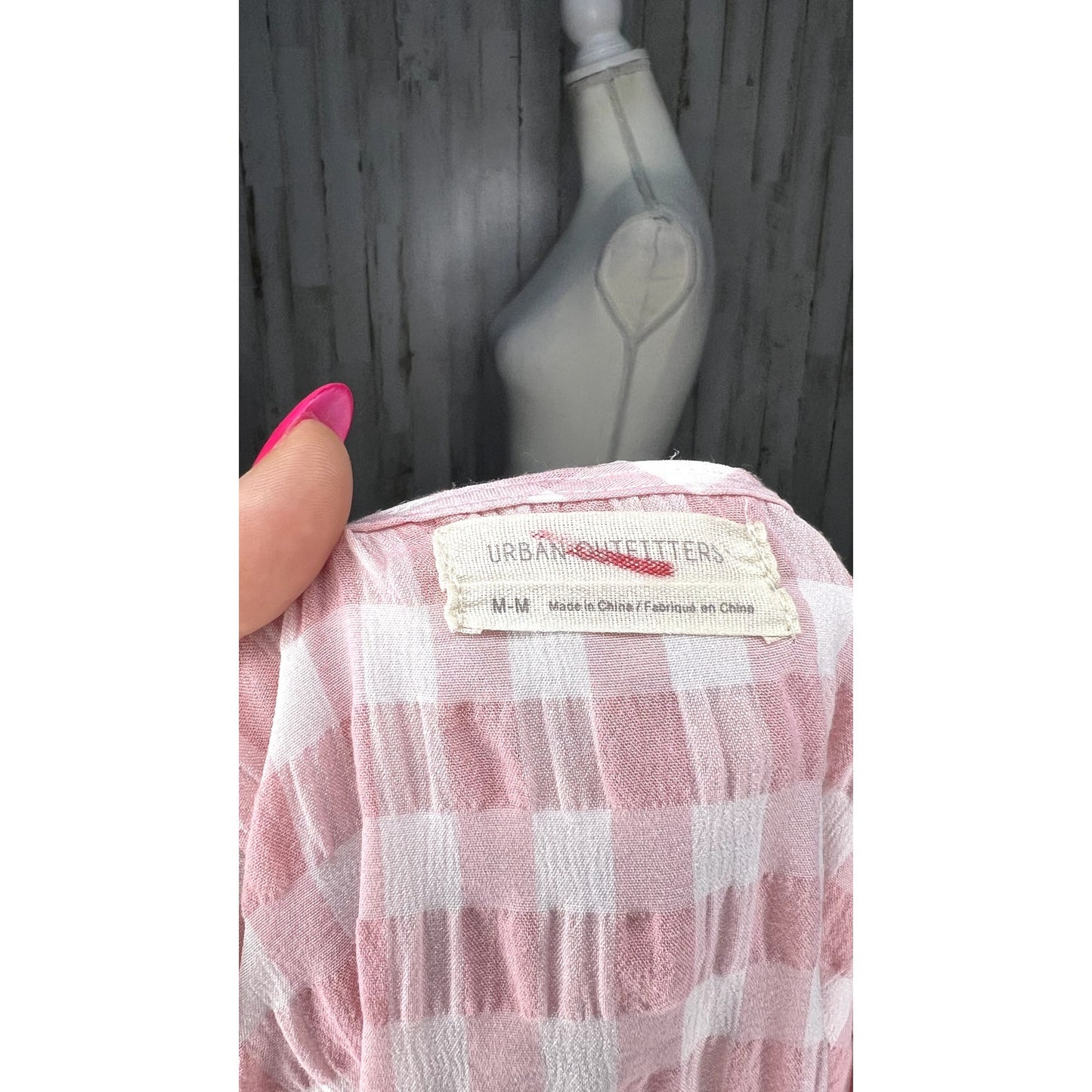 Urban Outfitters Women's Pink Gingham Mini Dress Size Medium Long Sleeve